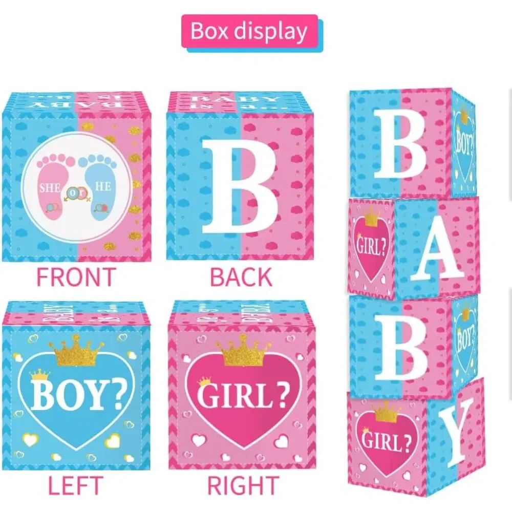 Gender Reveal Decorations 4pcs Baby Box for Baby Shower Gender Reveal 4 Pieces